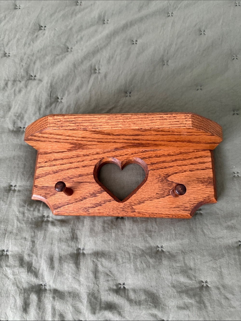 Vintage Happythings Solid Oak Heart Wall Shelf  Jewelry Rack Handcrafted Aurora